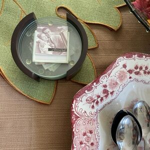 NEW WITH TAGS=Amora Glass Photo Drink Coaster Caddy